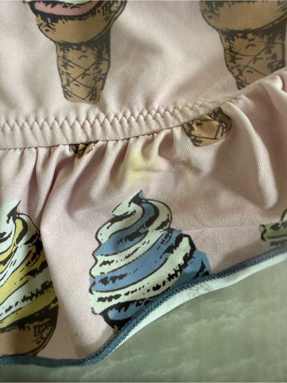 Pink Chicken Pink Ice Cream Print Two-Piece Swimsuit with Pastel Stripes